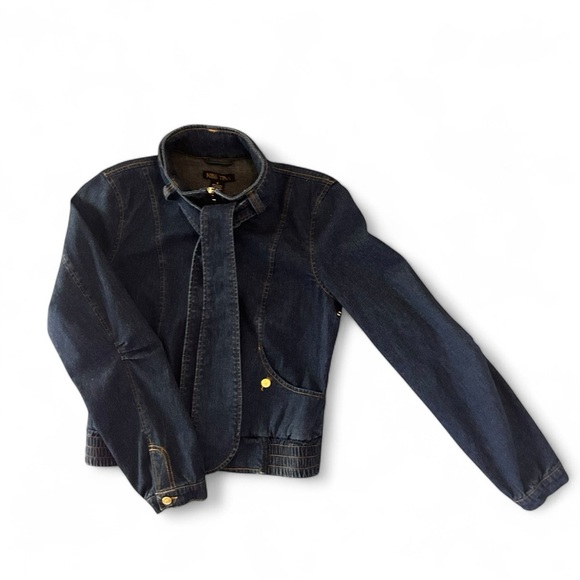 Miss Tina Tie Neck Zip Front Denim Jacket Size 8 - Picture 6 of 11